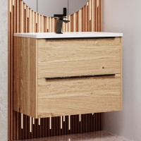 Тумба с раковиной La Fenice Tesoro 80 дуб небраска натуральный, раковина-столешница Slim Line 80 см