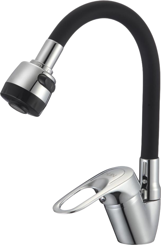 Смеситель для кухни D-lin D150628-1T с гибким изливом, хром, черный