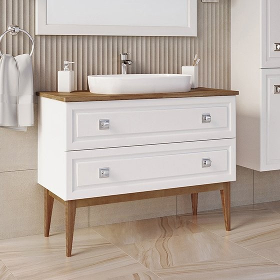 Тумба с раковиной ASB-Woodline Каталина 100 слоновая кость
