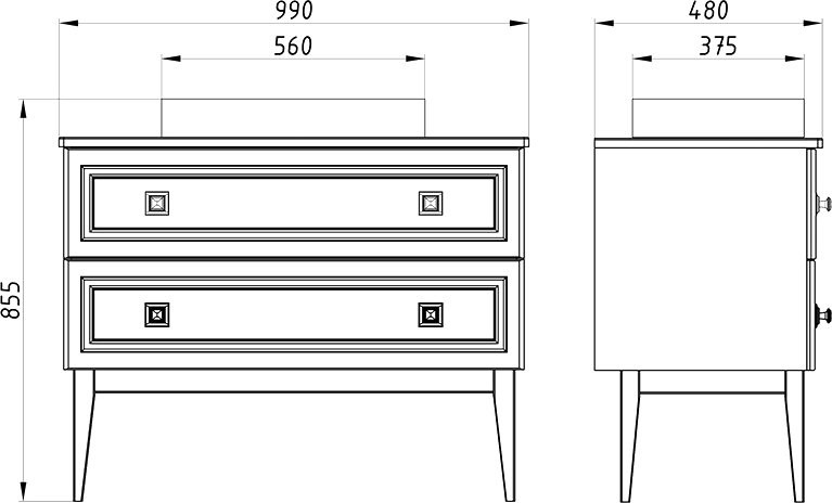 Тумба с раковиной ASB-Woodline Каталина 100 слоновая кость
