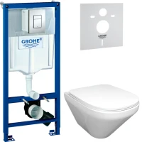 Комплект Унитаз подвесной Jacob Delafon Modern Life + Крышка E77168-0 с микролифтом + Инсталляция Grohe Rapid SL 38772001 3 в 1 с кнопкой смыва + Звукоизоляция