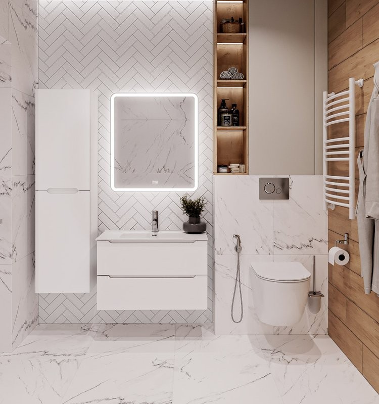 Шкаф пенал для ванной BelBagno Etna 40 L bianco lucido