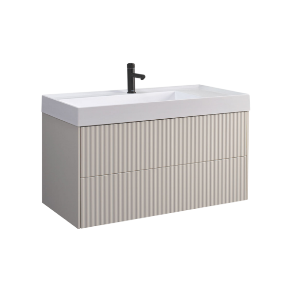 Тумба с раковиной Belux Сиртаки 100 подвесная, светлый миндаль матовый, раковина 1000-01