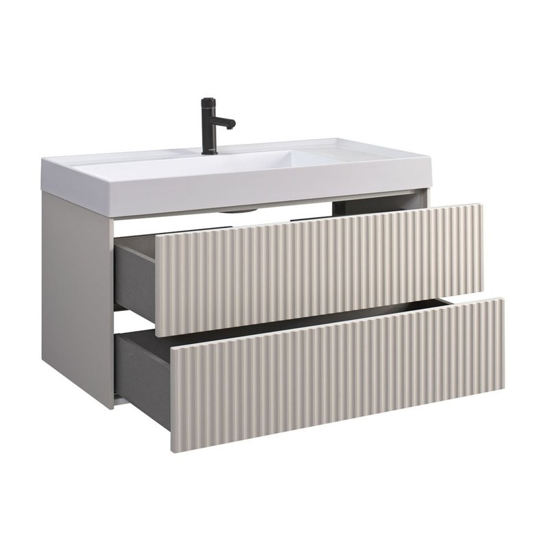 Тумба с раковиной Belux Сиртаки 100 подвесная, светлый миндаль матовый, раковина 1000-01