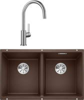 Комплект Мойка Blanco Subline 350/350-U кофе + Смеситель Candor 523120