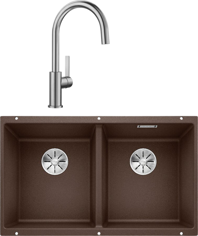 Комплект Мойка Blanco Subline 350/350-U кофе + Смеситель Candor 523120