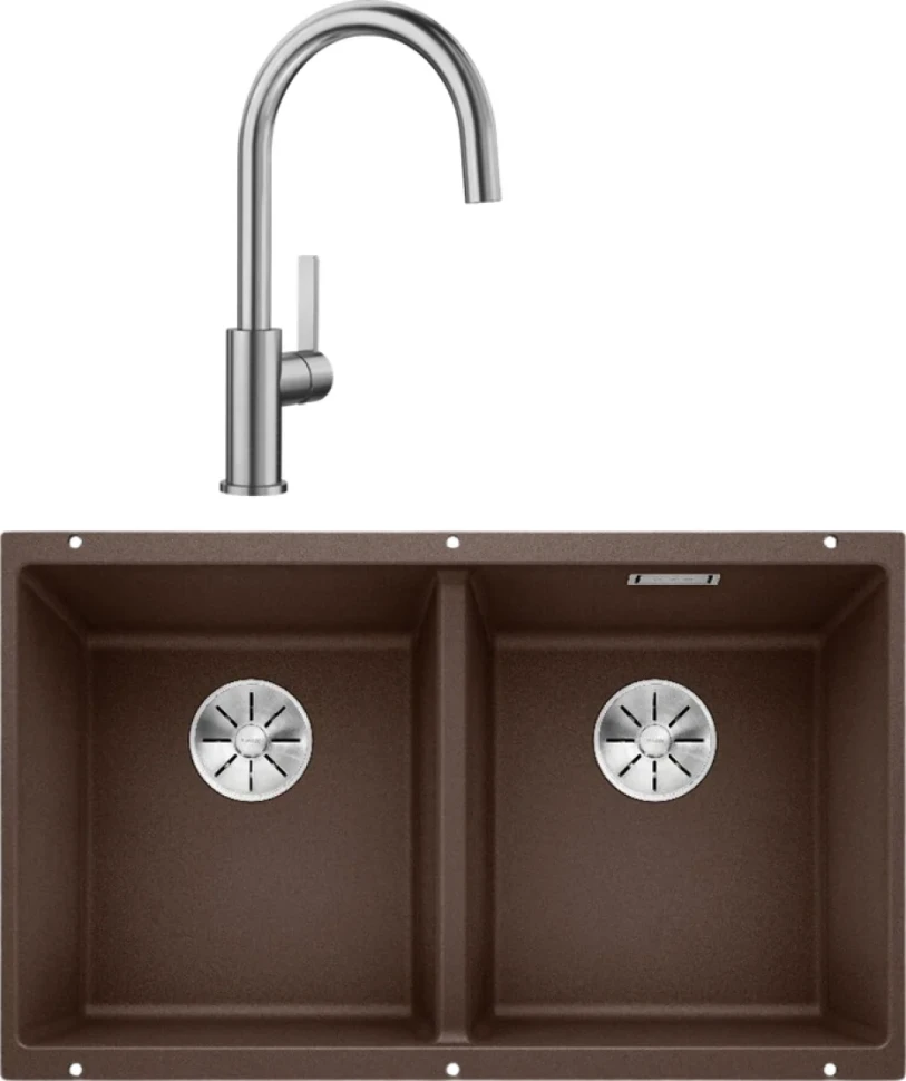 Комплект Мойка Blanco Subline 350/350-U кофе + Смеситель Candor 523120