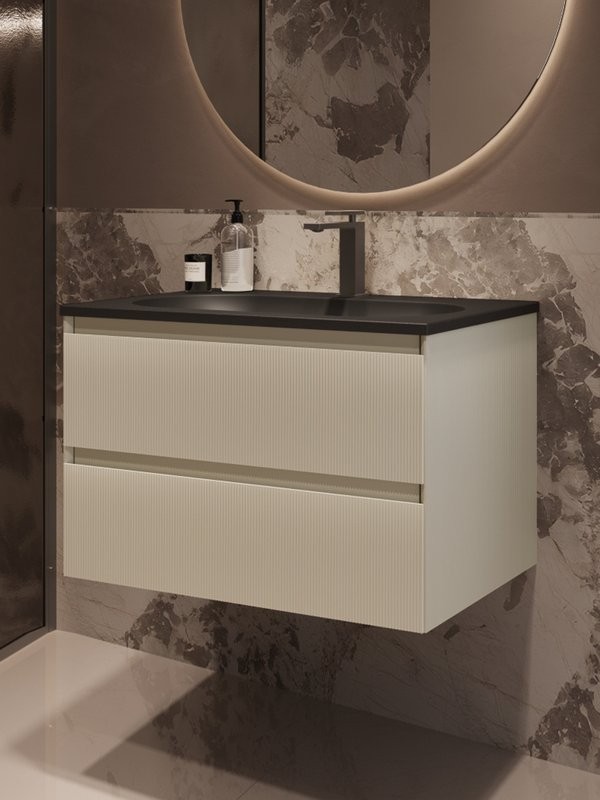 Тумба с раковиной Vincea Welle 80 m.beige soft-touch, раковина VCB-4H800A антрацит