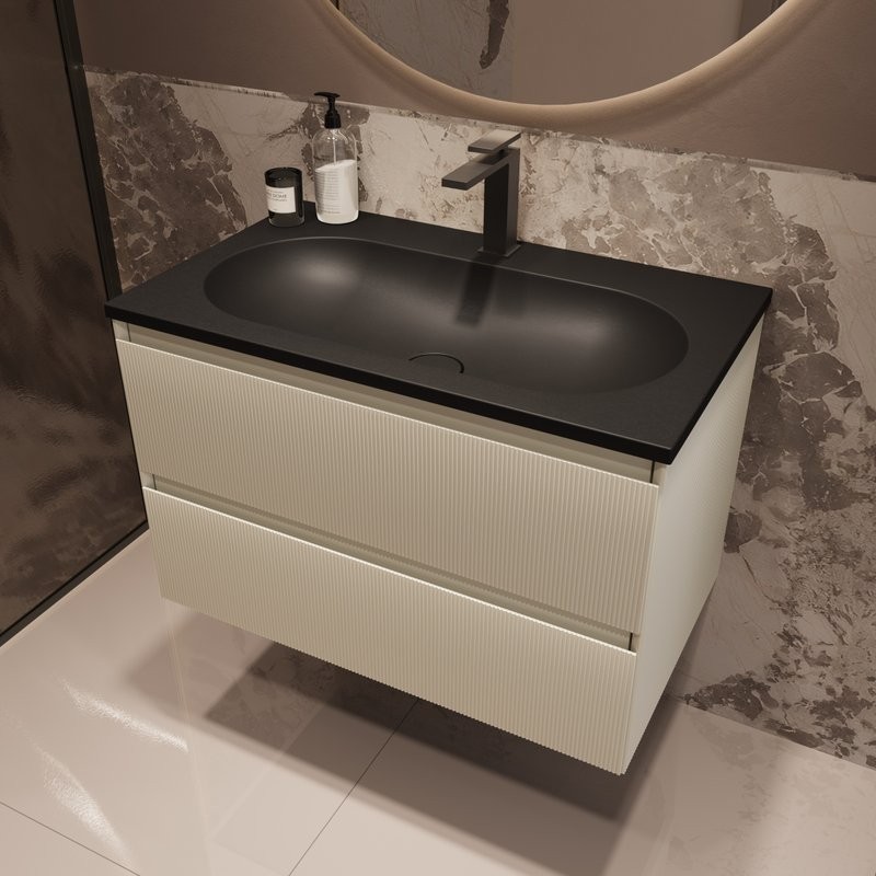 Тумба с раковиной Vincea Welle 80 m.beige soft-touch, раковина VCB-4H800A антрацит