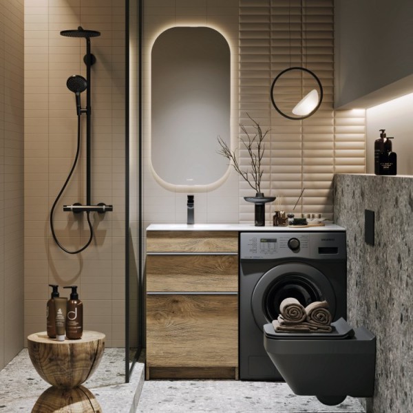 Мебель для ванной комнаты Aqwella Terra 53 L напольная, под стиральную машину, дуб балтийский