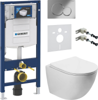 Комплект Унитаз подвесной Vincea Globo VT1-14S белый + Крепления Geberit Duofix 111.815.00.1 к стене + Звукоизоляция + Инсталляция UP 320 111.300.00.5 + Кнопка Sigma 01 115.770.21.5 хром