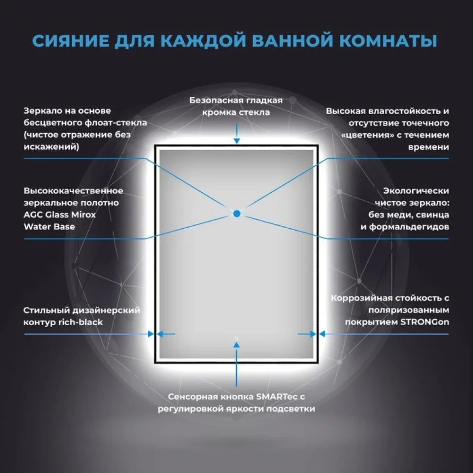 Зеркало Wellsee 7 Rays’ Spectrum 55х80 с фронтальной подсветкой, черное матовое