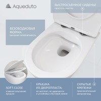 Комплект Aqueduto Ovo AQDS028 безободковый, с микролифтом, кнопка смыва белая