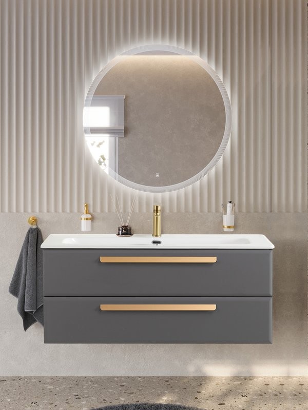 Тумба с раковиной Cezares Eco-Cer-N 120 темно-серая матовая, раковина CZR-8073-120, ручки сатиновое золото