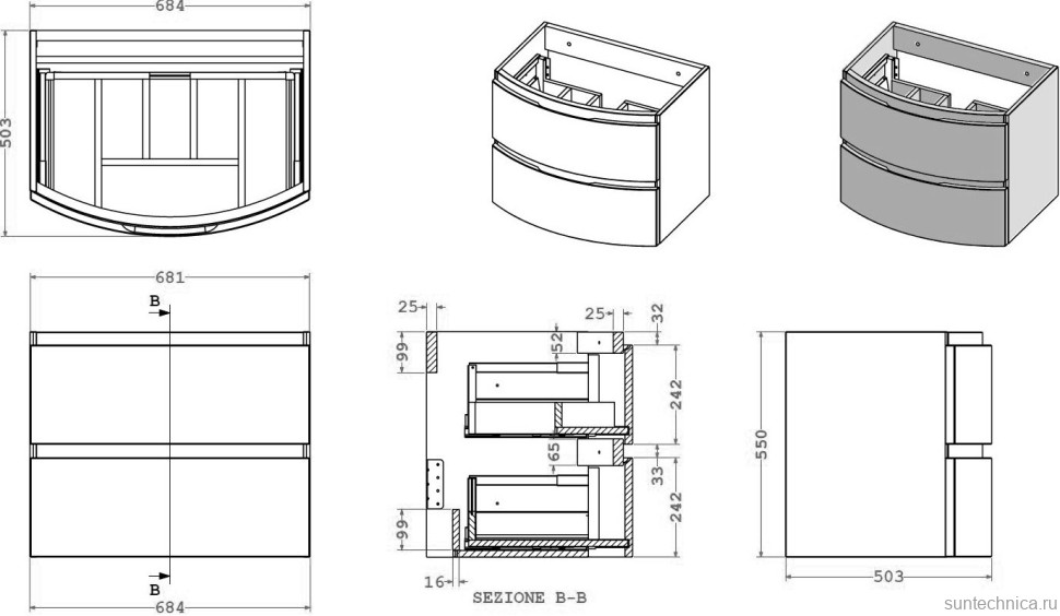 Тумба с раковиной Cezares Vague 140 bianco lucido