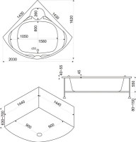 Акриловая ванна Bas Хатива 145x145 см, угловая, пристенная, белая, четверть круга, с каркасом