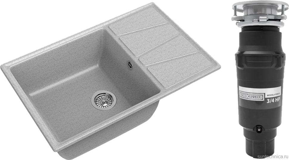 Комплект Мойка GranFest Vertex GF-V-780L серая + Измельчитель Bone Crusher BC 910-SL-Slim Line