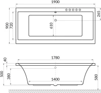 Акриловая ванна Excellent Pryzmat 190x90 см, встраиваемая, белая, с каркасом