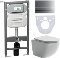 Комплект Унитаз подвесной Ceramicanova Forma CN3009 безободковый, с микролифтом + Инсталляция Envision CN1002M + Кнопка Flat, матовый хром