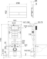 Комплект Унитаз подвесной Ceramicanova Forma CN3009 безободковый, с микролифтом + Инсталляция Envision CN1002M + Кнопка Flat, матовый хром