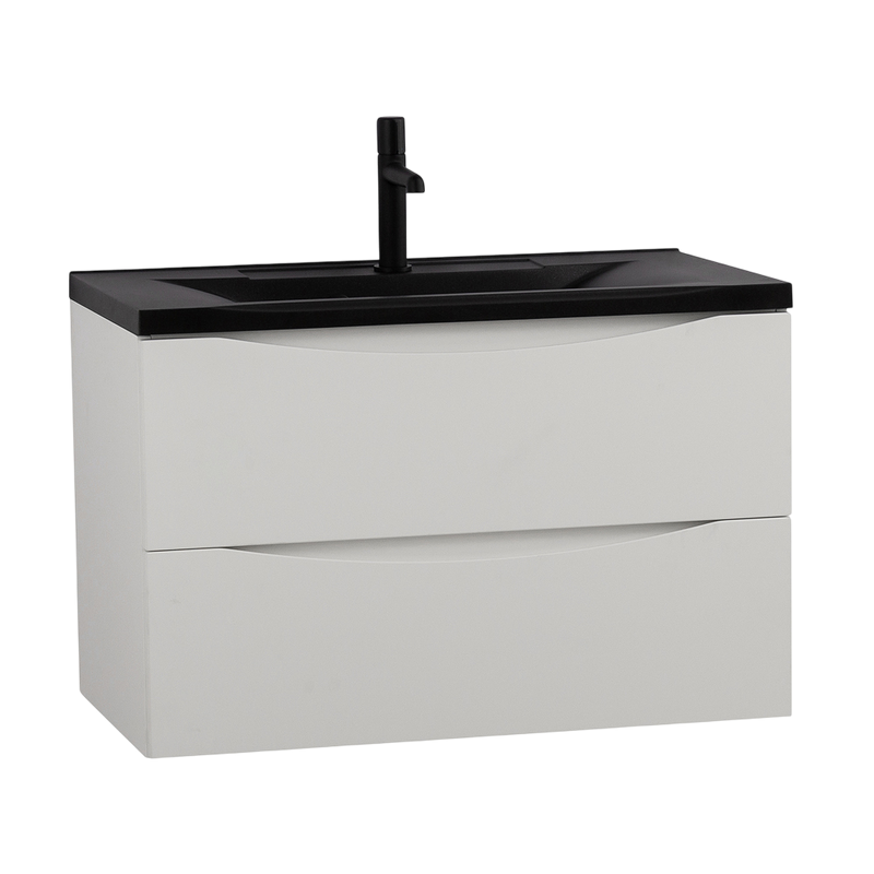 Мебель для ванной комнаты BelBagno Marino 80 подвесная, bianco lucido, черная раовина