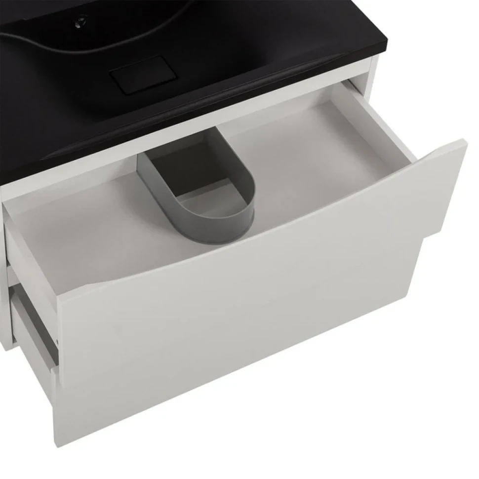 Мебель для ванной комнаты BelBagno Marino 80 подвесная, bianco lucido, черная раовина