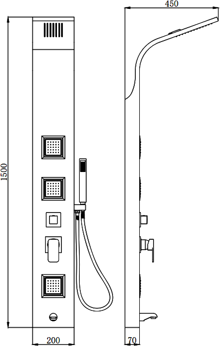 Душевая панель beWash BV1TMSP7801 с термостатическим смесителем, матовая черная