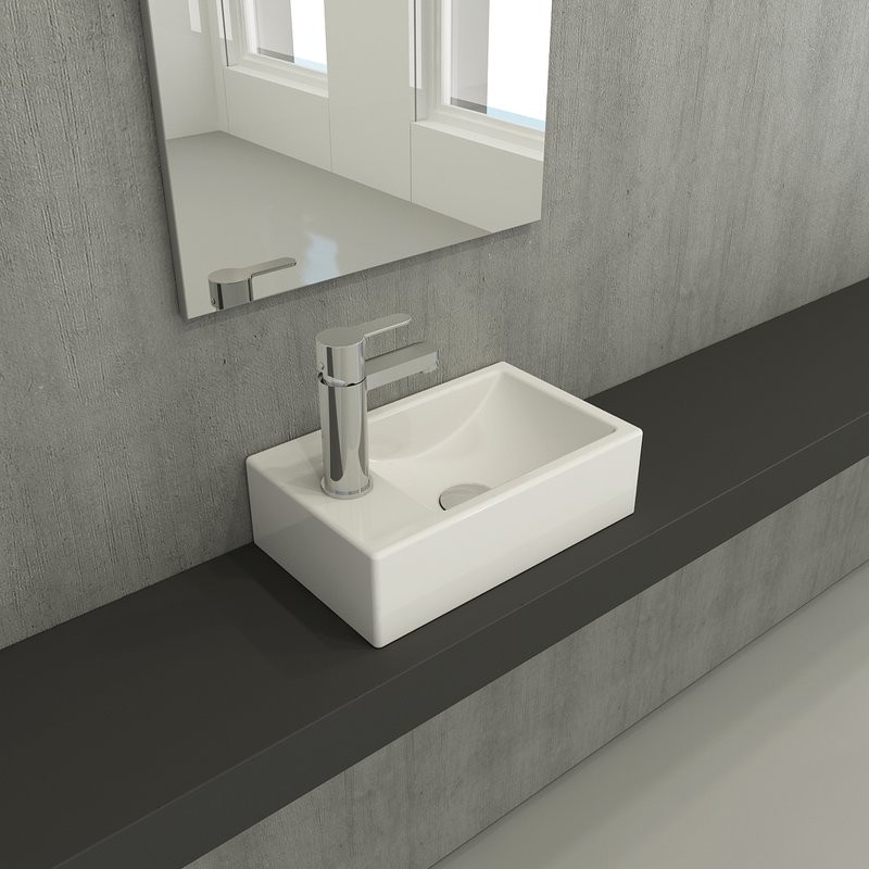 Раковина маленькая в туалет Berges Small 37x23 правый, глянцевый белый