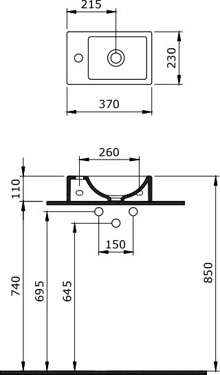 Раковина маленькая в туалет Berges Small 37x23 правый, глянцевый белый