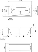 Акриловая ванна Marka One Viola 150x70 см, пристенная, белая, с каркасом