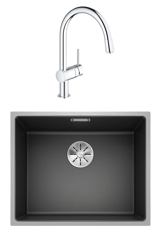 Комплект Мойка Blanco Subline 500-IF антрацит + Смеситель Grohe Minta 3291800E хром
