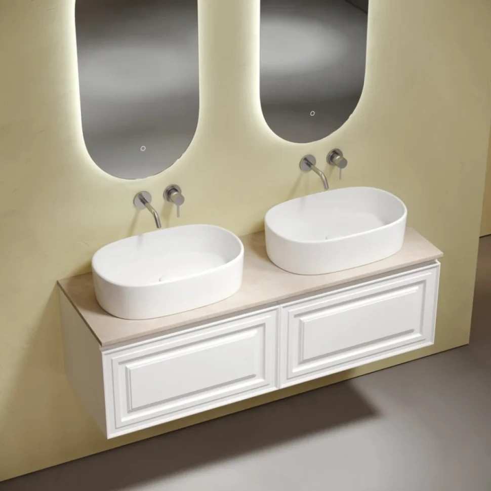 Мебель для ванной комнаты Sancos Very 140 bianco, столешница бежевая TT140A2, раковина CN6075