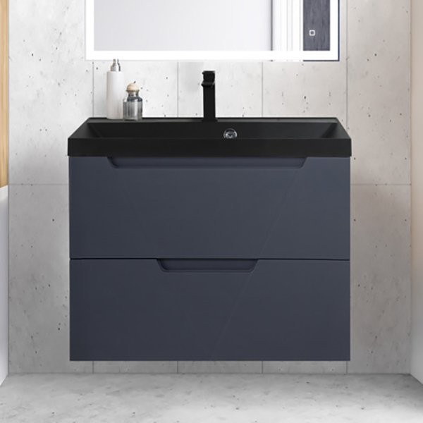 Тумба с раковиной BelBagno Vittoria 80 подвесная, grigio opaco, черная матовая раковина