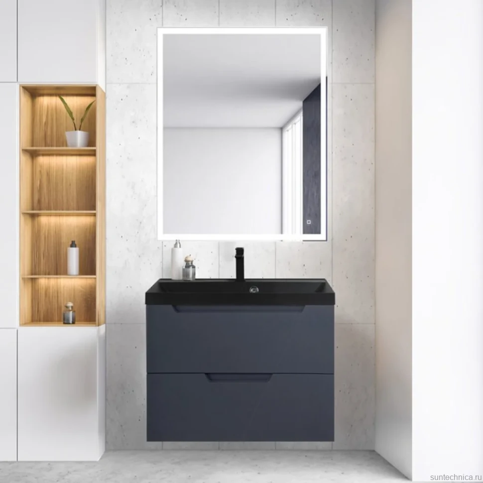 Тумба с раковиной BelBagno Vittoria 80 подвесная, grigio opaco, черная матовая раковина