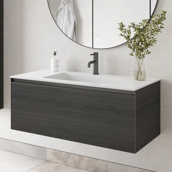 Тумба с раковиной Armadi Art Quatro 1 100 oak anthracite, профиль anthracite, с раковиной white