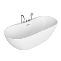 Акриловая ванна Grossman Classic GR-12501-1 160x75 см, отдельностоящая, белая, овальная, на ножках, со смесителем, с донным клапаном