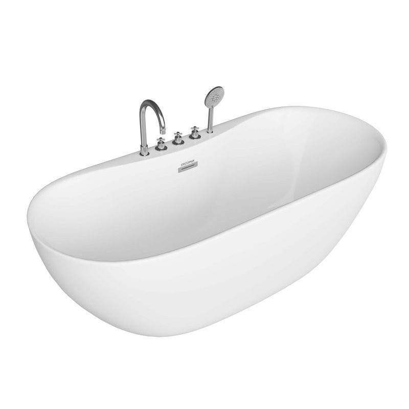 Акриловая ванна Grossman Classic GR-12501-1 160x75 см, отдельностоящая, белая, овальная, на ножках, со смесителем, с донным клапаном