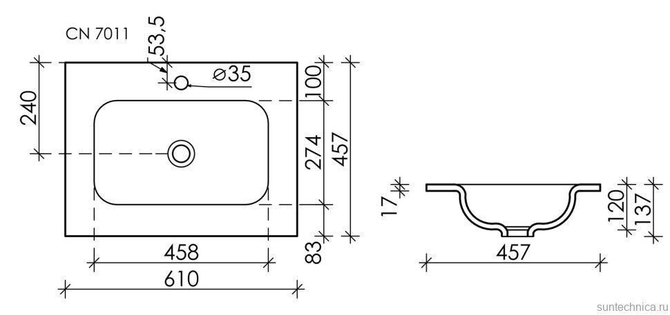 Накладная раковина Ceramicanova Grace прямоугольная черная матовая 61 см CN7011MB