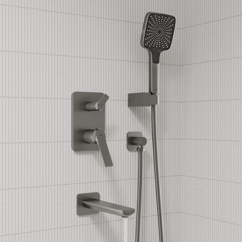 Душевая система скрытого монтажа с тропическим и ручным душем, изливом, матовый графит, IDDIS, Parker, PARGM03i68