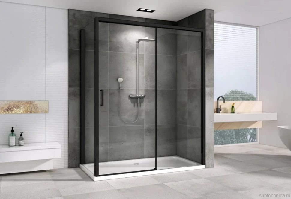 Душевой уголок Abber Komfort AG93150B-S92B 150x90, профиль черный, стекло прозрачное