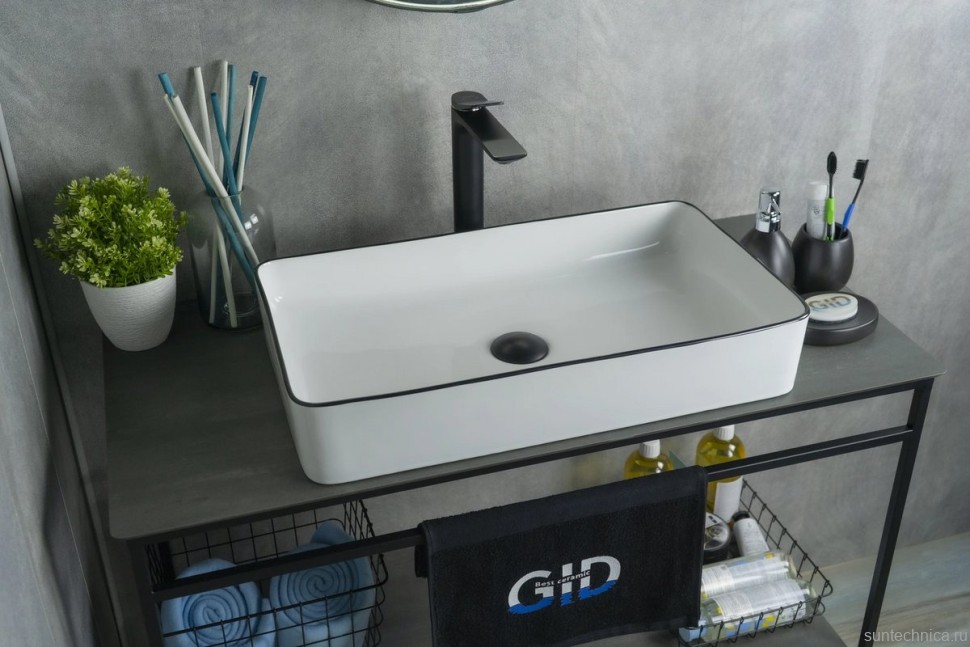 Накладная раковина GID Geometrico Nc9399 60 глянцевая белая, прямоугольная, фаянс