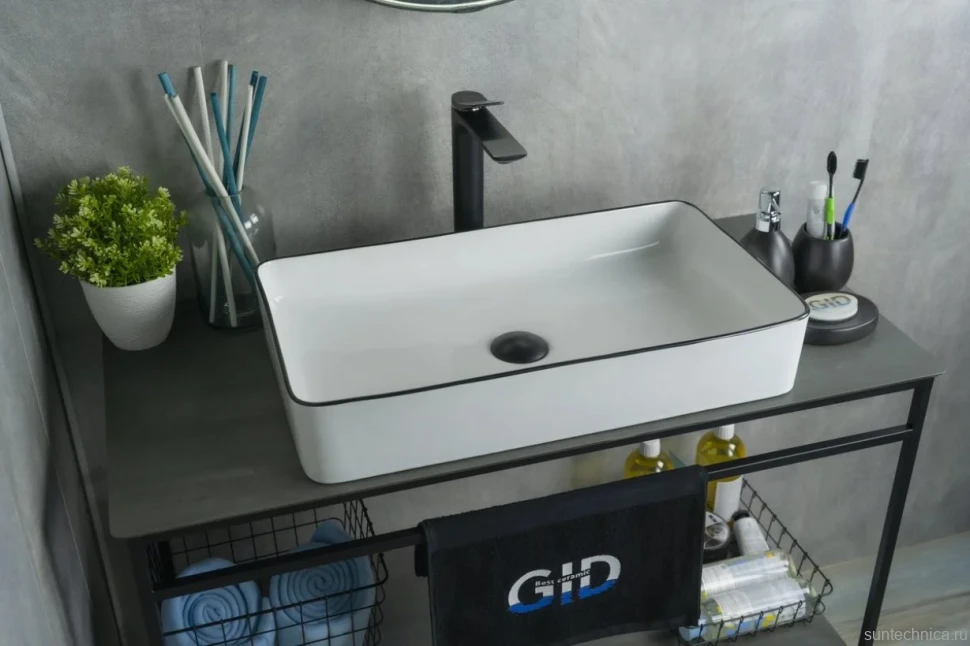 Накладная раковина GID Geometrico Nc9399 60 глянцевая белая, прямоугольная, фаянс