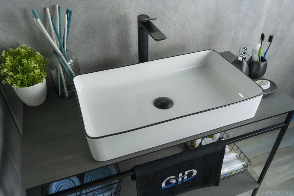 Накладная раковина GID Geometrico Nc9399 60 глянцевая белая, прямоугольная, фаянс