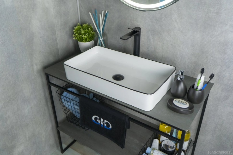 Накладная раковина GID Geometrico Nc9399 60 глянцевая белая, прямоугольная, фаянс