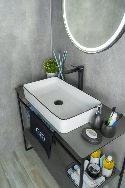 Накладная раковина GID Geometrico Nc9399 60 глянцевая белая, прямоугольная, фаянс