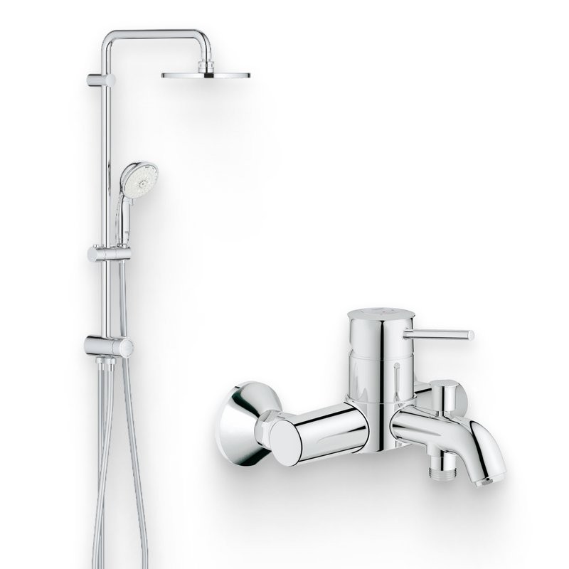 Душевой комплект Смеситель Grohe BauClassic 32865000 + Стойка New Tempesta Rustic 27399002