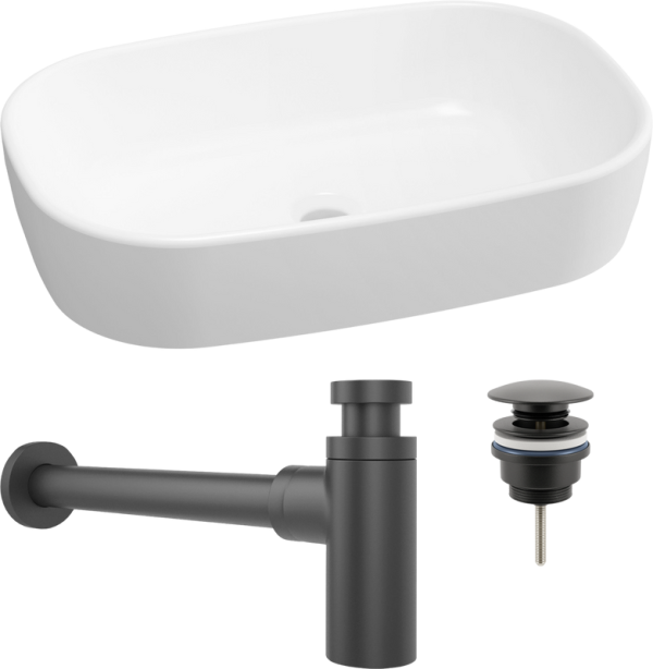 Комплект Накладная раковина Lavinia Boho Bathroom Sink 33311002 + Донный клапан Wellsee Drainage System 182140000 матовый черный + Сифон 182105000 матовый черный