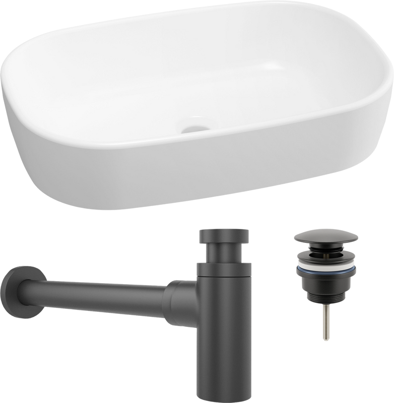 Комплект Накладная раковина Lavinia Boho Bathroom Sink 33311002 + Донный клапан Wellsee Drainage System 182140000 матовый черный + Сифон 182105000 матовый черный