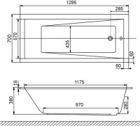 Акриловая ванна WHITECROSS Wave Slim 130x70 см, встраиваемая, белый глянец, с каркасом