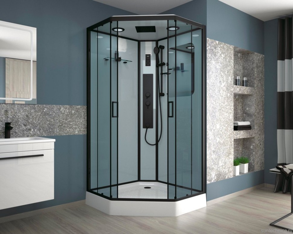 Душевая кабина Niagara Premium NG-6902-01GD BLACK 100х100х220 черная, с низким поддоном